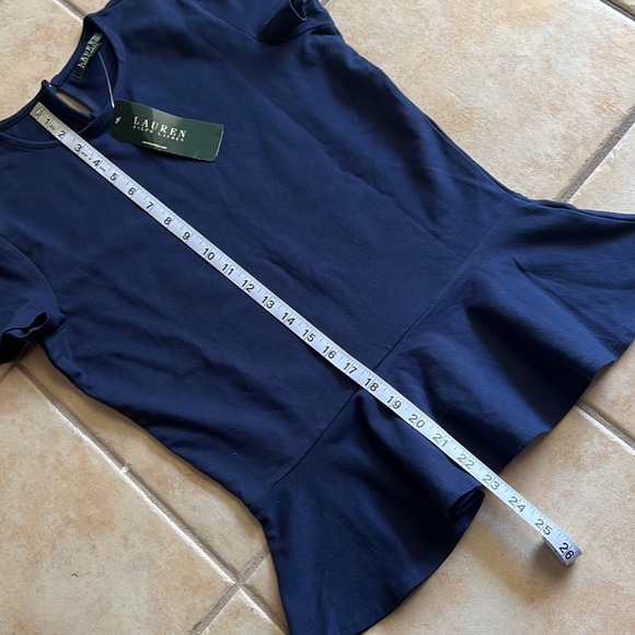 NWT Lauren by Ralph Lauren Navy Blue Shirt Sleeve Peplum Top size S - Picture 6 of 7